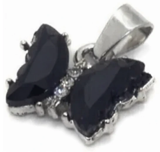 Dije de acero quirurgico Mariposa con cubic negro 12mm